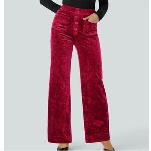 NWT Halara High Waisted Button Straight Leg Velvet Pants in Lipstick Red Size M